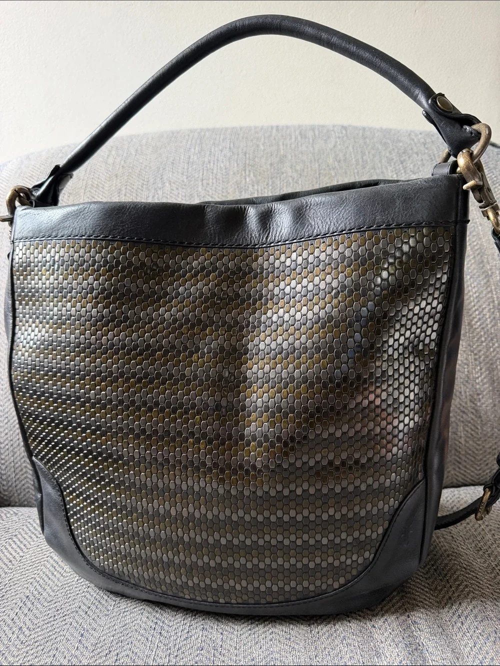 Frye Melissa Black Leather Studded Hobo Handbag
